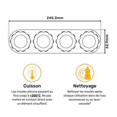 Plan avec dimensions du moule silicone pour la bosse de la madeleine ronde de 55mm du Madlen Studio