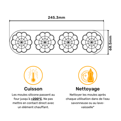 Plan avec dimensions du moule silicone pour la coquille de la madeleine ronde de 55mm du Madlen Studio