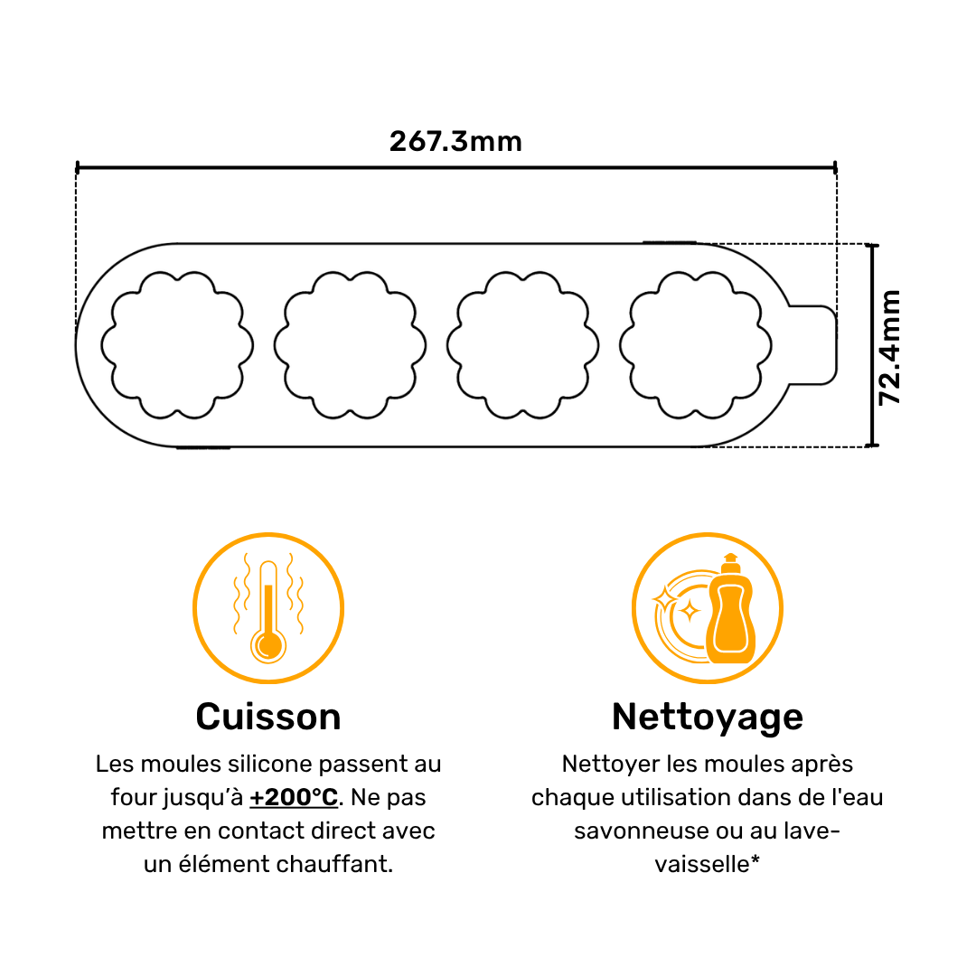 Plan avec dimensions du moule silicone pour la garniture de la madeleine ronde de 55mm du Madlen Studio