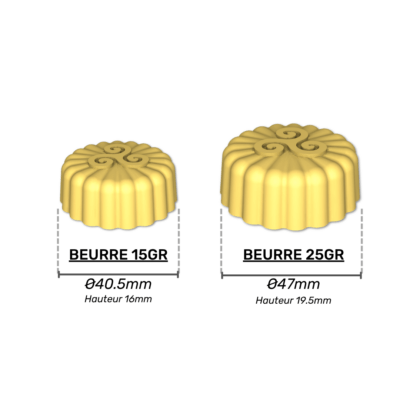 Beurre moulé décoré d’un triskell, disponible en 15 g et 25 g