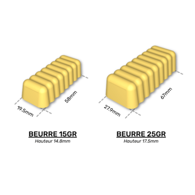 Beurre rectangle long moulé "Le Classique", disponible en 15 g et 25 g