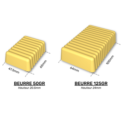 Beurre rectangle long moulé "Le Généreux", disponible en 50 g et 125 g